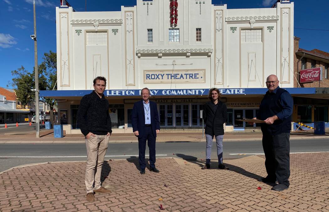 REJUVENATE: Jake Speer, Peter Keane, Sam Webber and Glenn Saddler discuss the new design for the Roxy Theatre redevelopment. Photo: Talia Pattison