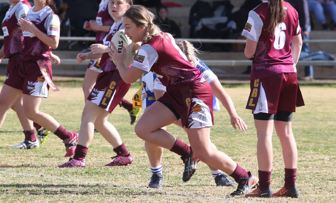 COMMITTED: Yanco-Wamoon's Madi Coelli fights hard during a recent match. Photo: Anthony Stipo 