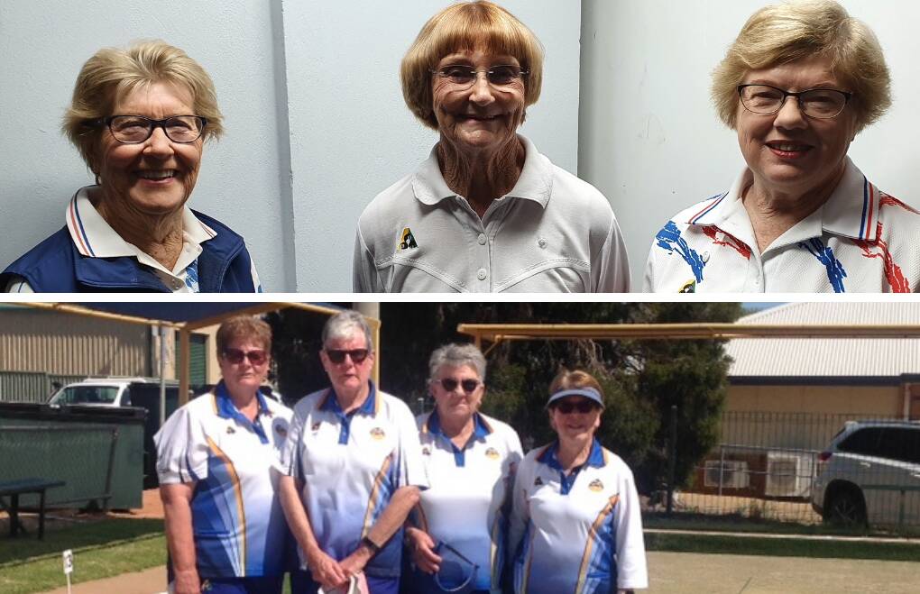 WIN: The victorious Leeton Soldiers Club triples team (top) and the Leeton and District Bowling Club's pairs champions and runners-up (bottom). 