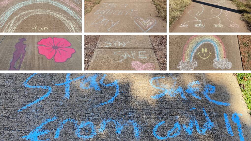 CREATIONS: Some of the many drawings to be seen around town while out exercising. Photos: Talia Pattison and Contributed 
