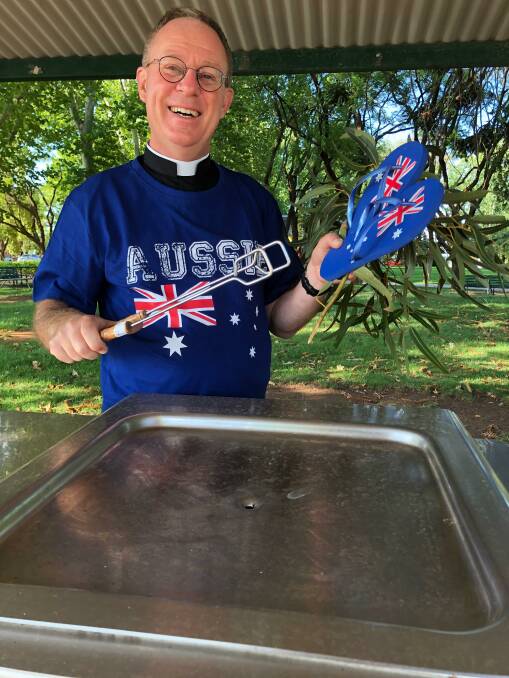 ALL SET UP: Father Robert Murphy is ready to go ahead of St Peter's Anglican Church Australia Day festivities. Photo: Talia Pattison 