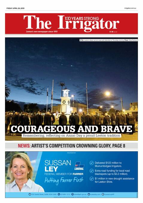 LOOKING BACK: The front page of The Irrigator following Anzac Day commemorations in 2019. 