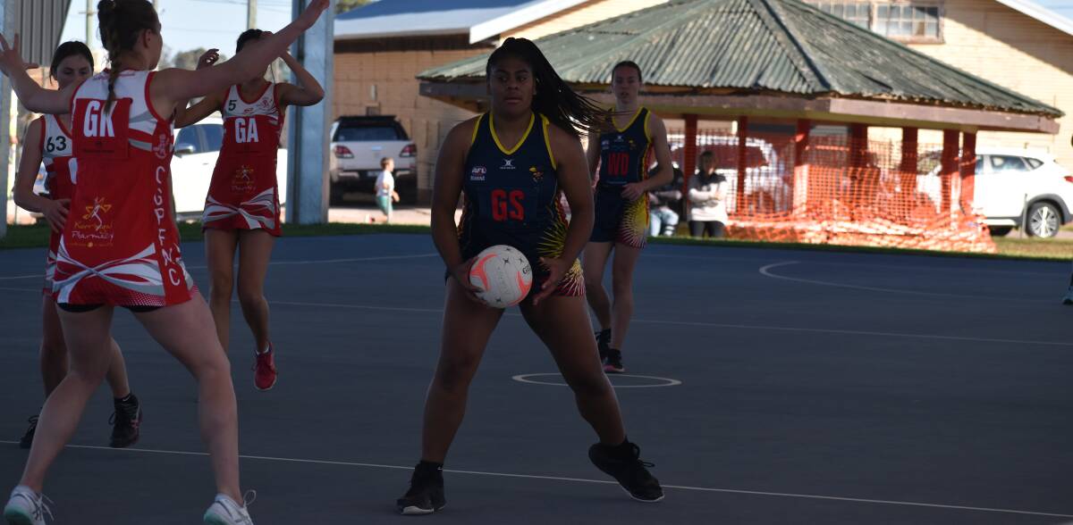 GAME ON: Leeton-Whitton's Grace Korovata in action during her side's last outing against Collingullie-Glenfield Park. Photo: Liam Warren