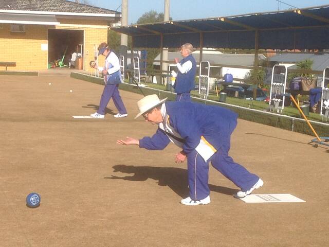IN LINE: Janet Bell and Mary Payten competing in the pairs championships at the Leeton and District Bowling Club last week. Photo: Supplied