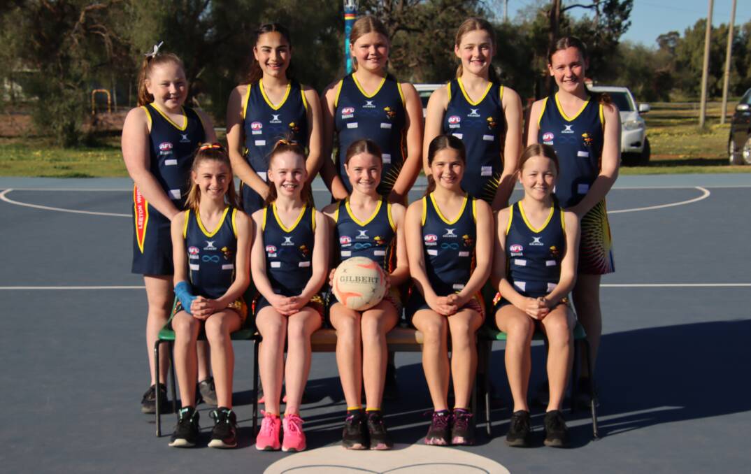 ON COURT: The under 13s (back) Ella Thomas, Annmaree Ciurleo, Brooke Buckley, Amelia Irvin, Zoe De Paoli, (front) Emily Looby, Chelsea Purtill, Taylah Axtill, Sophie Cross and Makayla Woods.