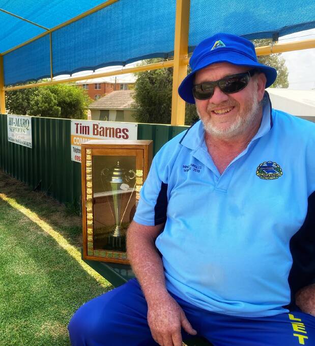 TROPHY REVIVED: Mick McAliece was the winner of the Youll Cup, which was recently restored and brought back to competition at the Leeton and District Bowling Club. Photo: Contributed 