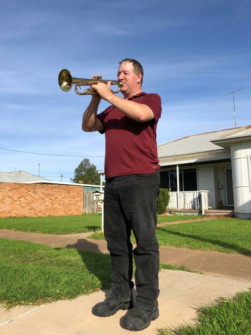 REHEARSE: Leeton resident Louis Ramos practices sounding The Last Post ahead of Anzac Day this weekend. Photo: Talia Pattison 