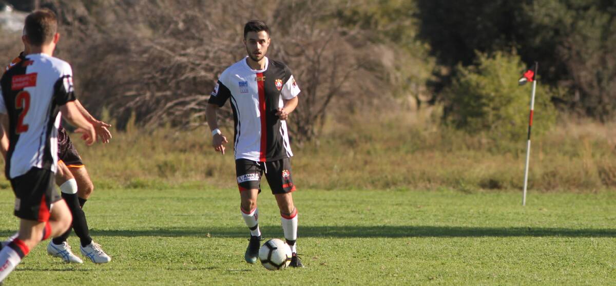 PLAY: Leeton United's Anthony Trifogli in action during a recent home match at the Mia Sportsground. Photo: Talia Pattison