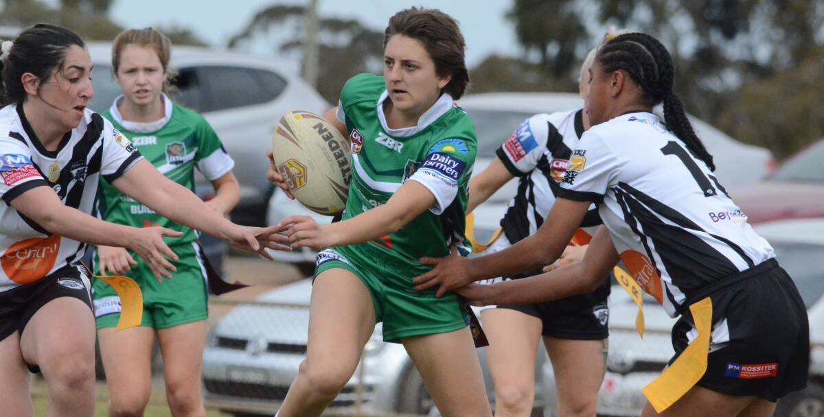 POWER THROUGH: Leeton's Abby Favell helped her side to victory over the Black and Whites on Sunday. Photo: Liam Warren