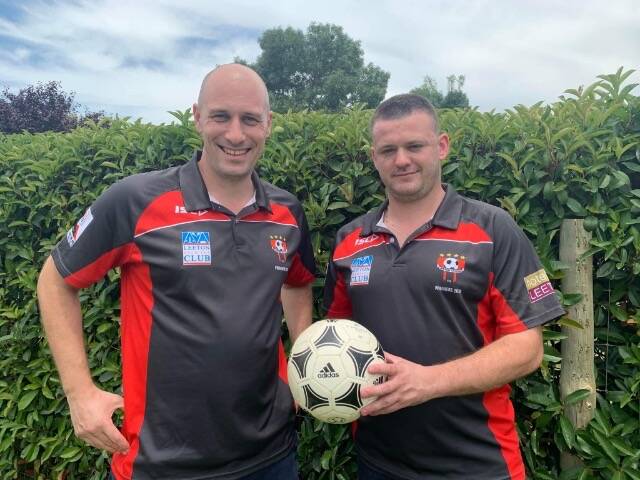 JOB AT HAND: Leeton United's first grade side will be coached in 2022 by Ross Morgan (left) and Rhys Jones. Photo: Rod Harrison