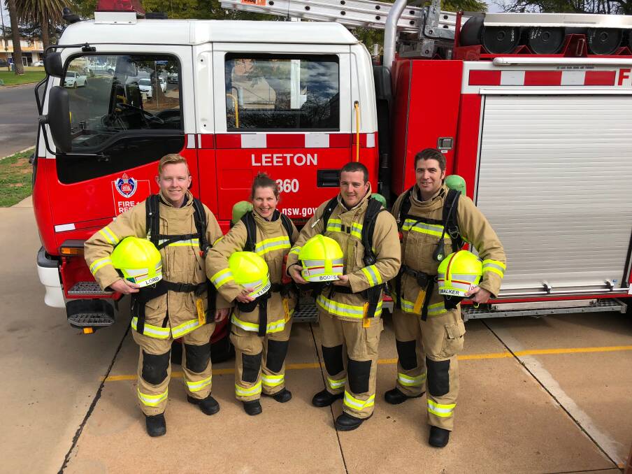 UP TO THE CHALLENGE: Leeton 360 firefighters (from left) Ethan Lord, Emma Tyrrell, Ben Boots and Kirk Walker are preparing for the Firies Climb for MND event. (Absent Mathew Smith). Photo: Talia Pattison 