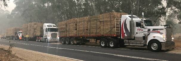 Leeton truck laden with hay during an earlier hay run to help those affected by the recent fires this month. Photo: Sandi Jones 