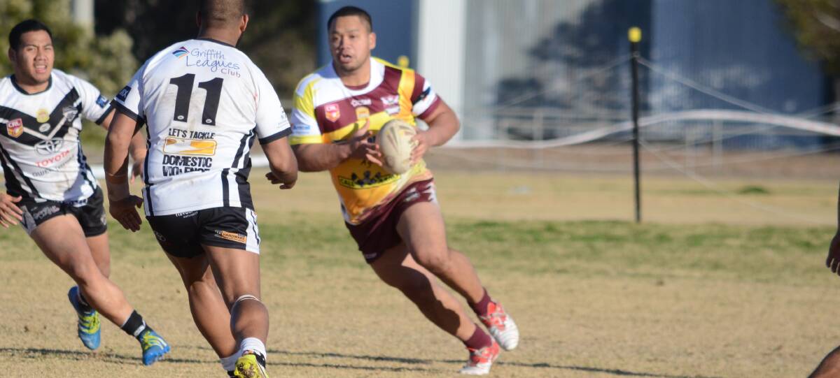 SPEED: Josh Nikoro focuses on beating the defence for Yanco-Wamoon during their last home game. Photo: Liam Warren