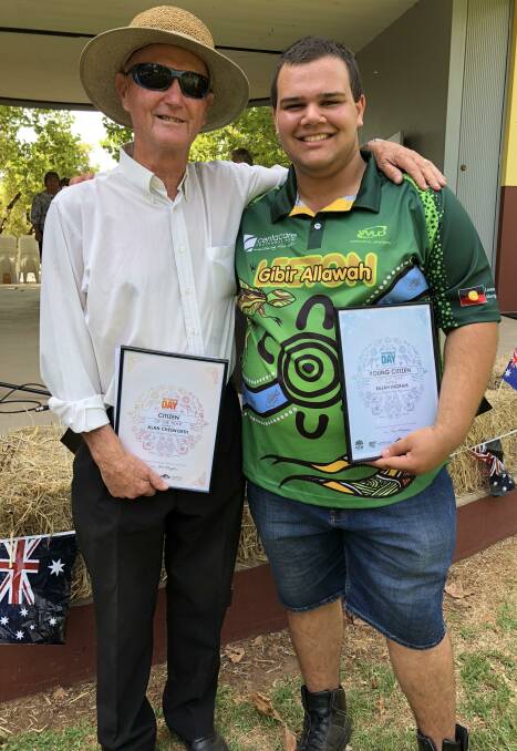 WELL DONE: Leeton's 2019 citizen of the year was Alan Chesworth (left) and young citizen of the year Elijah Ingram. Photo: Talia Pattison 