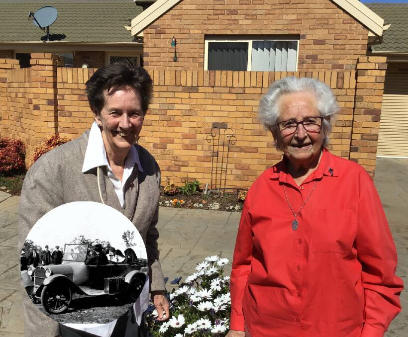 HISTORIC: Sisters Tricia Johnson (left) Theresa Foley (right) from the Sisters' Of Mercy are celebrating the arrival of their organisation in Griffith 100 years ago (inset photo). Photos: Supplied