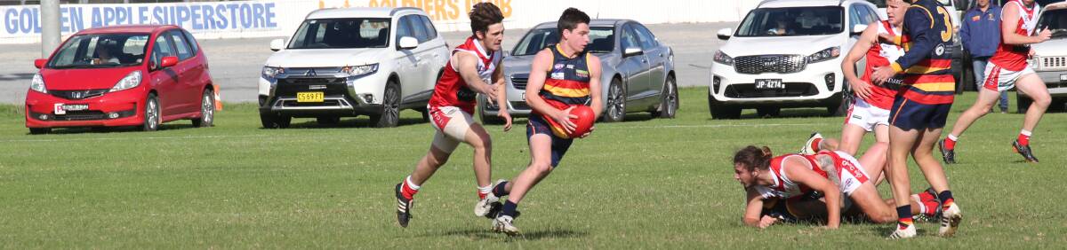 NEW BLOOD: Youngster Angus Crelley played in his second match for the Crows on the weekend and was among the best. Photo: Anthony Stipo