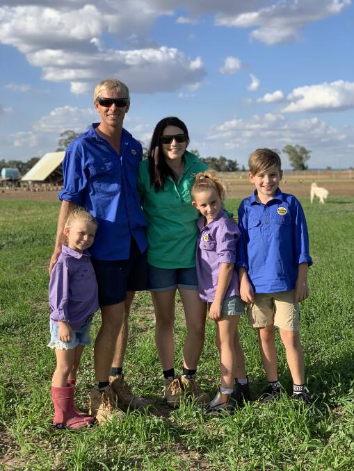 FAMILY: Leeton shire's Bell family (from left) Evelyn, Andrew, Jenna, Caitlin and Lachlan on their property. 