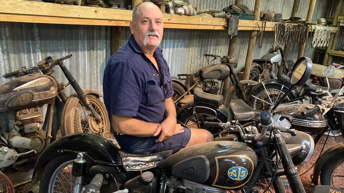 HIDDEN GEM: Leeton's Brian Fullgrabe sits on the bike he fully restored with his late father. Photo: Talia Pattison