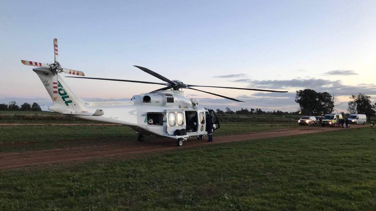 The Uranquinty man was flown to Sydney with a suspected spinal injury.