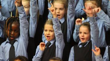 SING: St Joseph Primary School's kindergarten choir won first place at the Leeton Eisteddfod on Thursday. Photo: Talia Pattison