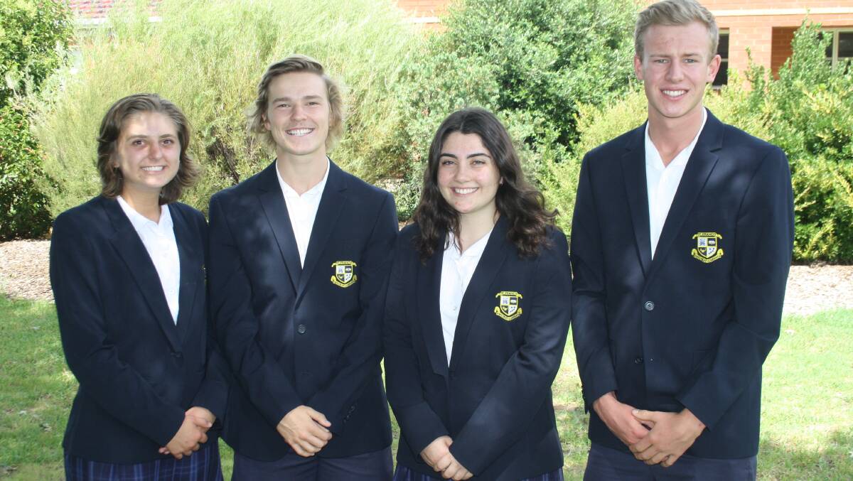 St Francis College school captains Bryn Francis and Laura Iannelli (centre), and boarding captains Abby Favell (left) and Archie Triggs (right). Photo: John Gray