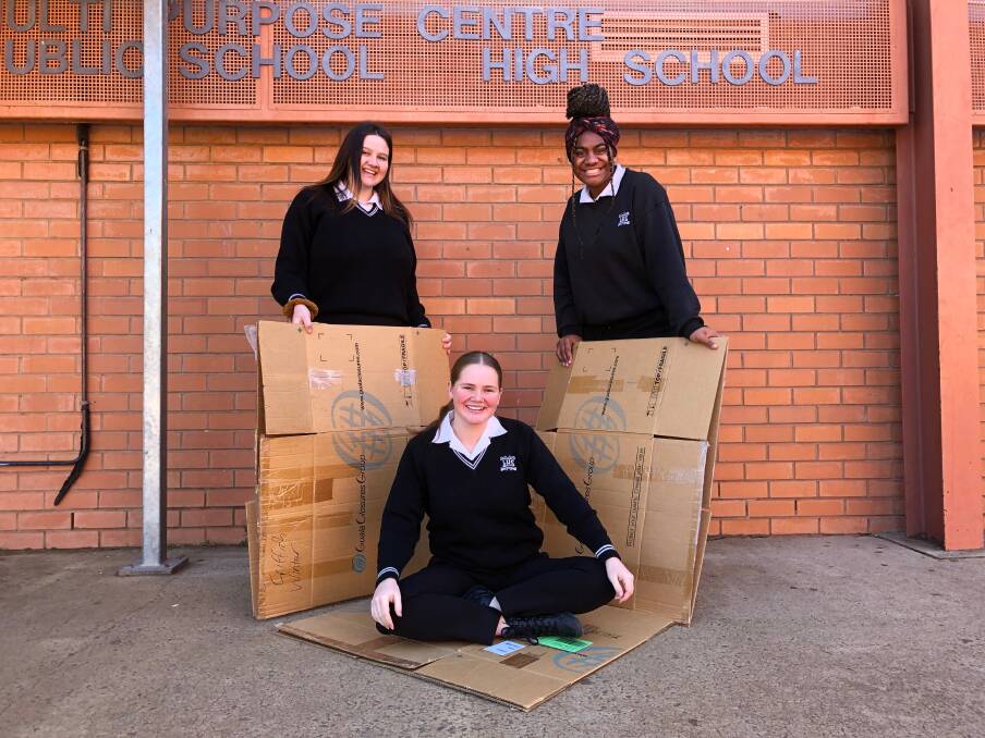 PREPPED: Abbey Snell, Kaila De Paoli and Grace Korovata are organising a sleep out for homelessness at Leeton High School. Photo: Talia Pattison