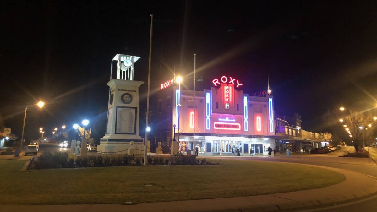 AT NIGHT: The Roxy Theatre's redevelopment work is "well underway", according to Leeton Shire Council. Photo: Talia Pattison 