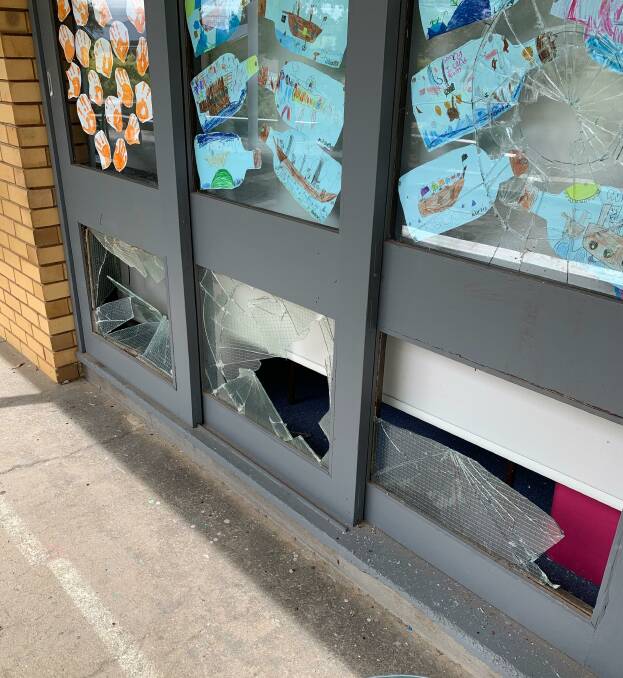 Some of the damaged windows at Parkview Public School.