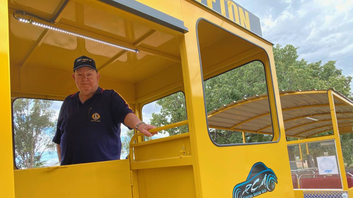 BEST SEAT: Lions Club of Leeton publicity officer Bob Strempel is ready to welcome passengers on board for Christmas lights tours. Photo: Talia Pattison