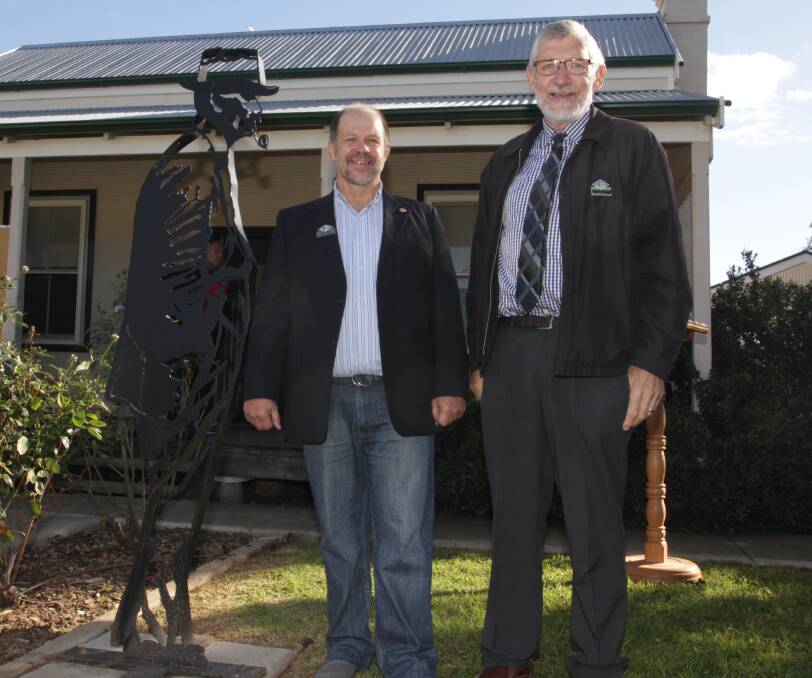 SUCCESS: Deputy mayor George Weston (left) and mayor Paul Maytom at the event celebrating 100 years since Henry Lawson lived and worked in Leeton. Photo: Ron Arel 