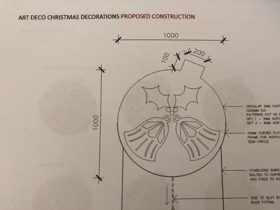 The proposed design of the new decorations. Each bauble will have a festive image in its centre. 