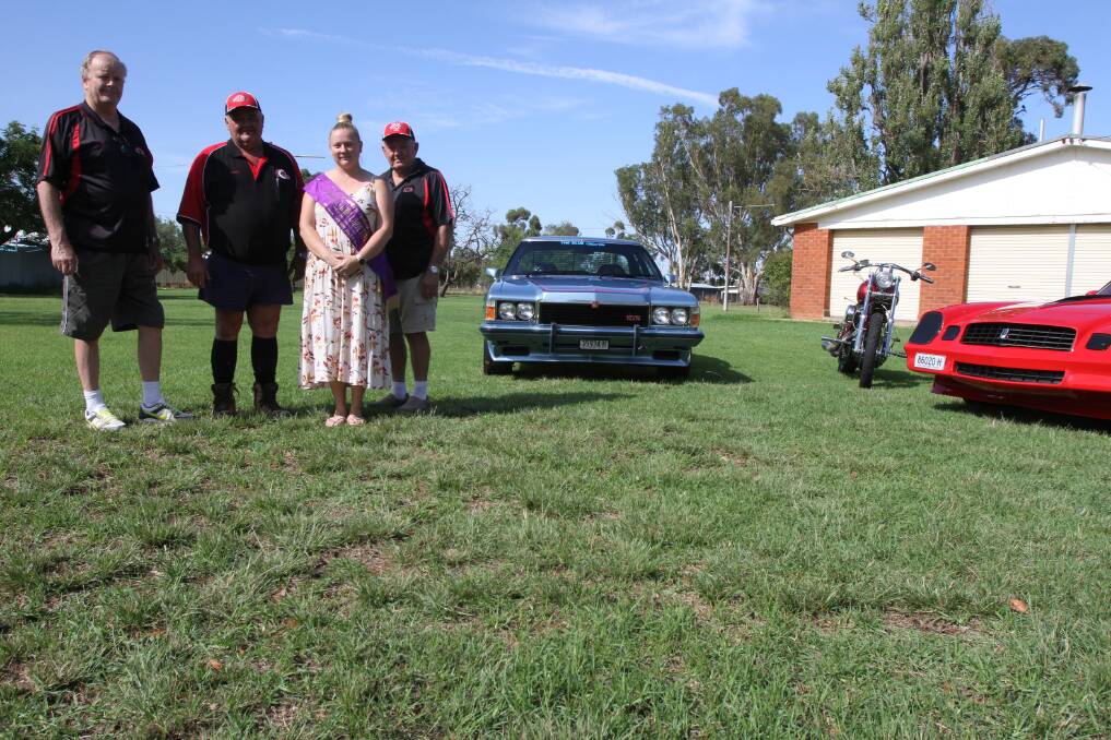 REVVED UP: Murray Norris, Steve Towers, Belinda Mahalm and Kevin Lehman are all preparing for the Leeton Vintage and Veteran Car Club's show and shine on March 1. Photo: Talia Pattison