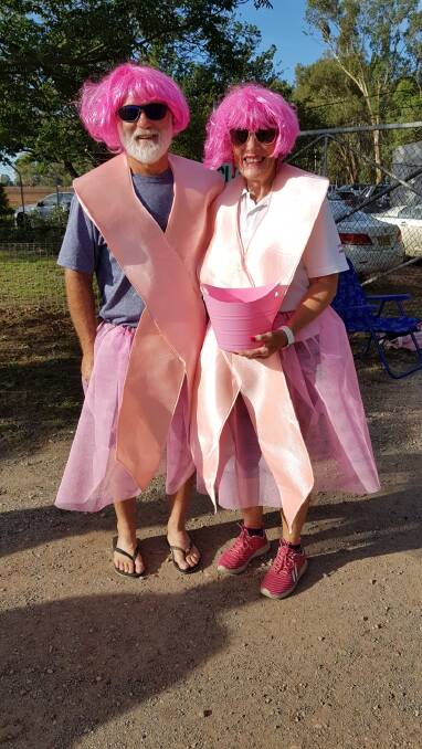 SUPPORT: Ray Gough and Laney Lashbrook-Gough wore pink as they raised money for the Leeton Breast Cancer Support Group at the 2020 Bidgee Classic. Photo: Contributed 