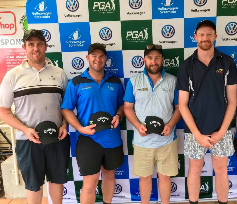 ON COURSE: Lindsay Fysh, Ben Elwin, Josh Helson and Mason Dryburgh took out the recent Volkswagen Scramble at the Leeton golf course. Photo: Talia Pattison