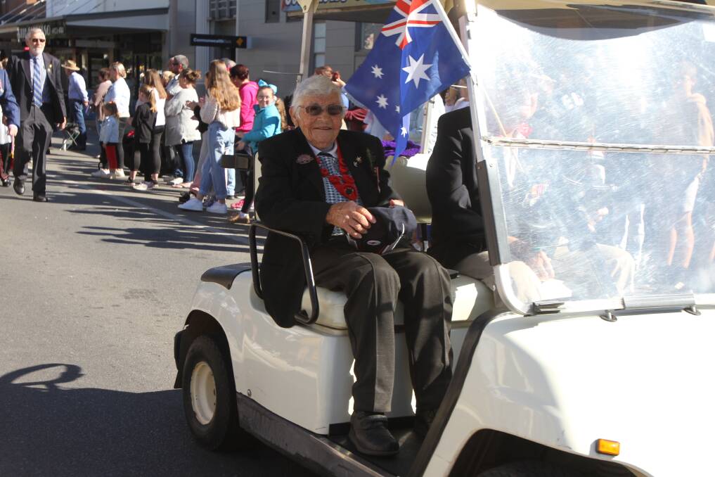 IMPORTANT DAY: Leeton's only surviving World War II veteran Heather Whittaker was all smiles on Anzac Day during the march. Photo: Talia Pattison 