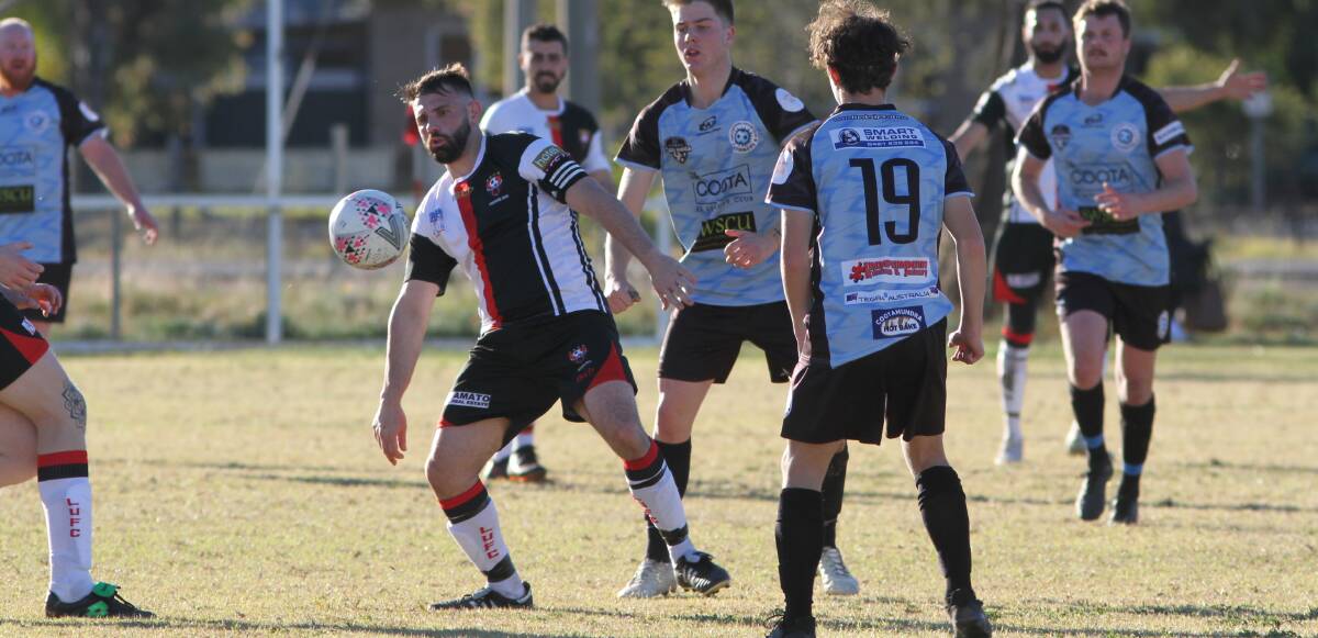 GAME TIME: Leeton United's Joey Fondacaro on field the last time matches were played almost a fortnight ago. Photo: Talia Pattison