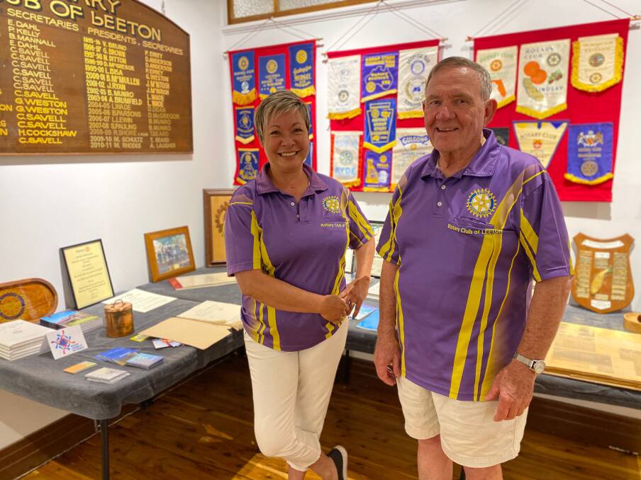 ON SHOW: Rotary Club of Leeton's Monique Owen (left) and Greg Brown encourage residents to check out the display. Photo: Talia Pattison