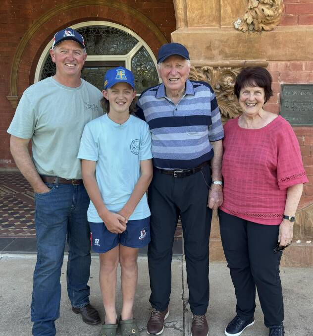 Yanco Agricultural High School year seven student Charlie Nicholson, with father Matthew and grandparents Brian and Brenda Roberts. Picture supplied 