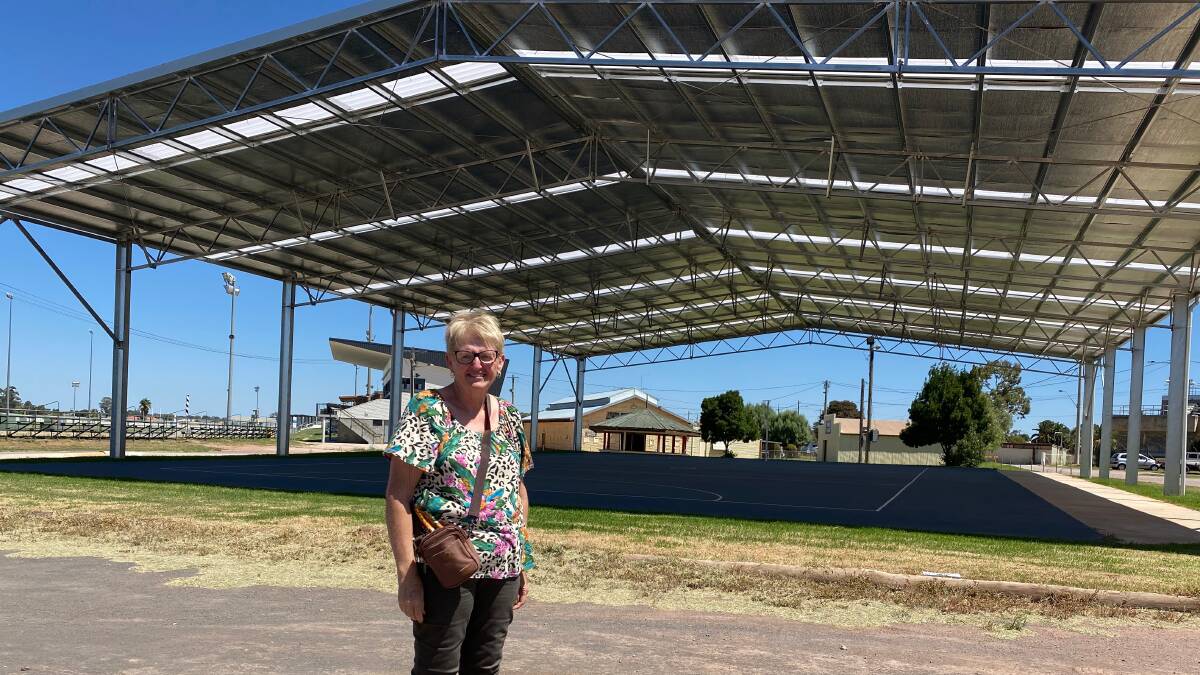 GREAT EFFORT: Leeton Show Society secretary Janne Skewes surveys the new covered area at the showground. Photo: Talia Pattison