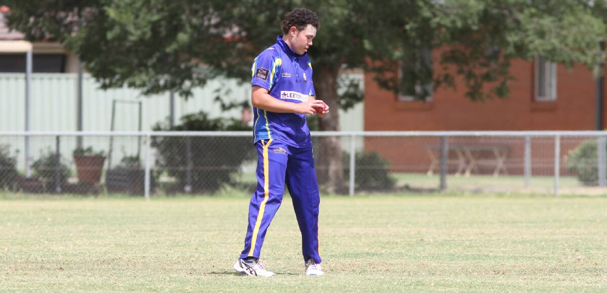 ASSESS: Leeton and District Cricket Club's Noah Maybon formulates a plan ahead of his next delivery. Photo: Talia Pattison
