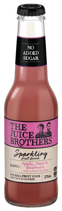 One of the new Juice Brothers flavours - Apple, Pear and Blueberry with no added sugar.