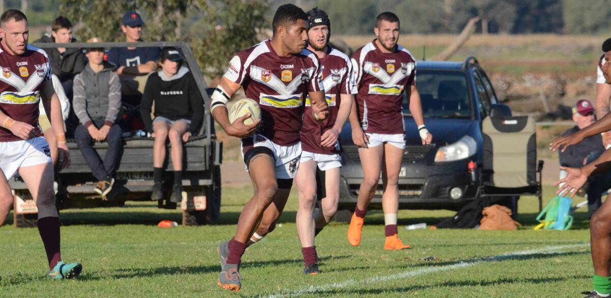 DTERMINED: Harry Daudravuni focuses on his next step. The Hawks picked up another handy win on the weekend, this time against West Wyalong. Photos: Liam Warren