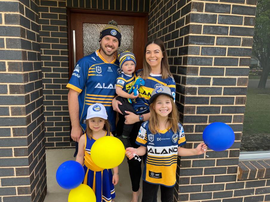 The Berghofer family Dan, Jack, Nat, Scarlett and Indi are hoping Parramatta will finally secure a grand final win on Sunday. Picture by Talia Pattison