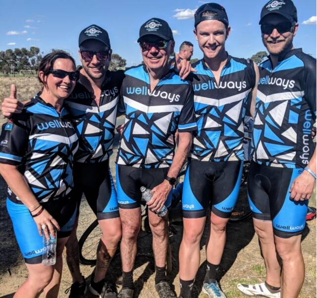 CYCLE MATES: Wagga mental health advocate Patrick Lawson with some of the cyclists who trekked around the region with him, Fran Godde, Dave Bauer, Wayne (Wal) Walgers and Ned Evans.