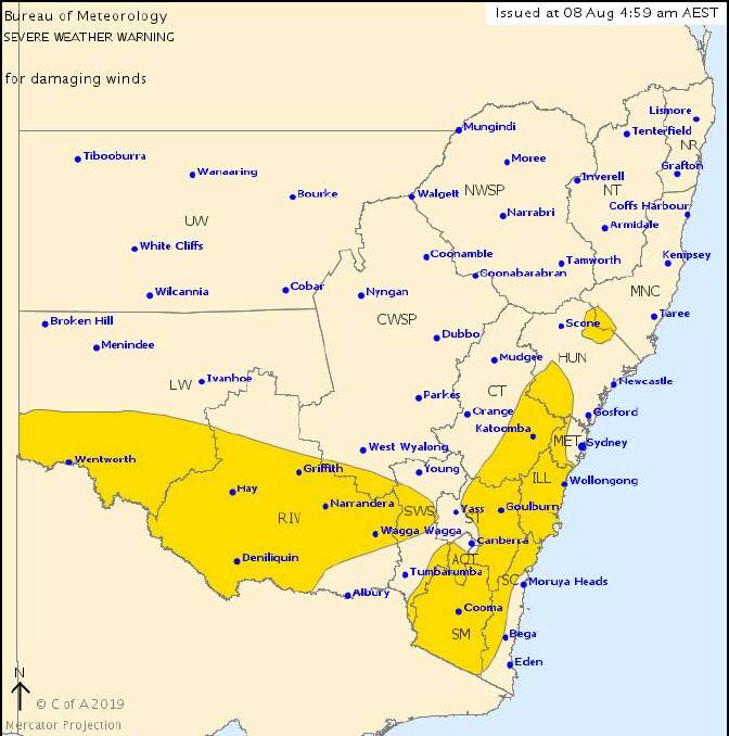 WARNING: BOM issues severe weather warning for damaging winds to sweep across region, including Wagga, today through to Sunday. Picture: supplied