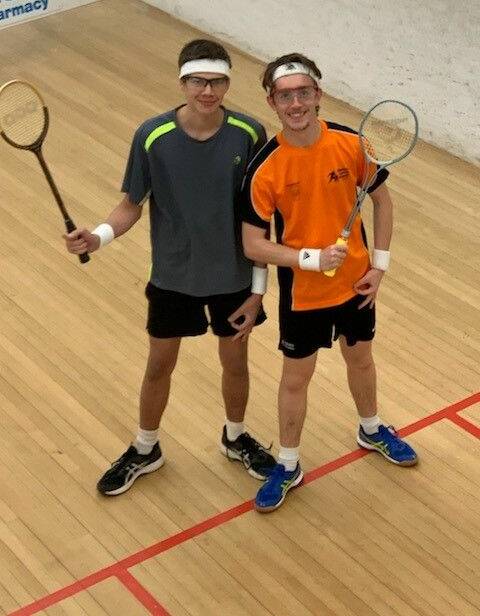 THROWBACKS: Will Rawle and Declan Ryan attracted plenty of attention after they decided to use much-smaller racquets from the 1970s in their competition match.
