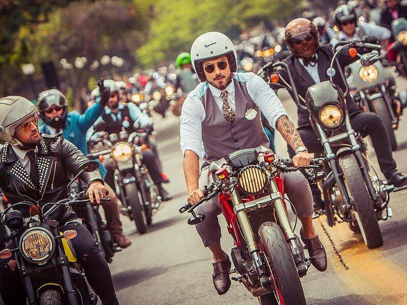 Motorcyclists at the Distinguished Gentleman's Ride in Santiago, Chile.