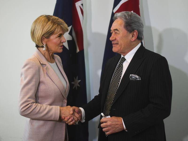 Julie Bishop has met with deputy NZ PM Winston Peters amid Canberra's leadership tensions.