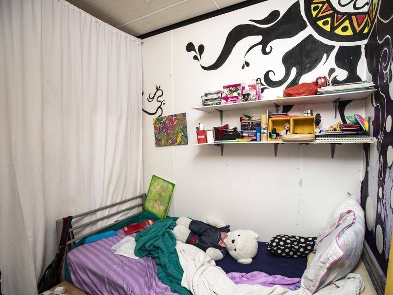 The bedroom where a teen refugee in the Nibok refugee settlement on Nauru spends most of her time.