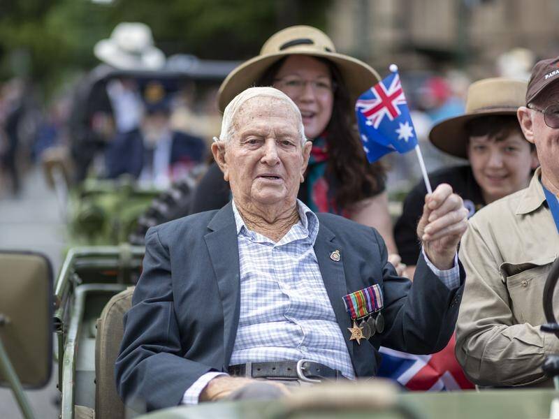 WWII veteran George Clarke, who served in the Pacific, at the Anzac Day parade in Brisbane.